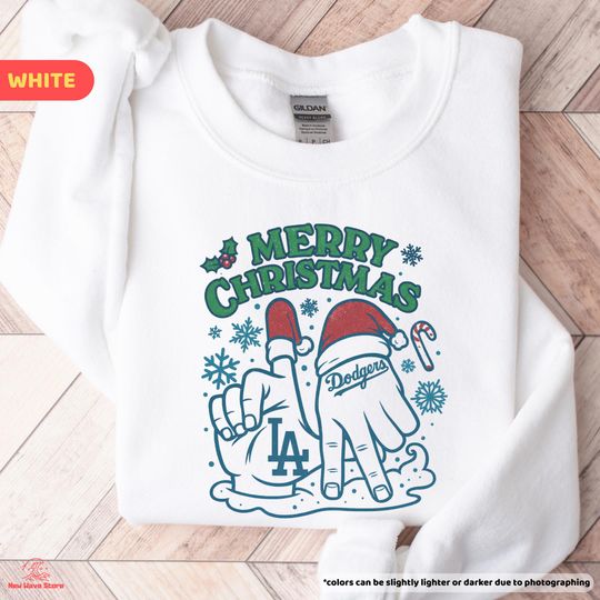 Merry Christmas Dodgers Sweatshirt, LA Baseball Holiday Crewneck, Funny Santa Hat Sports Shirt