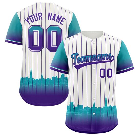 Discover Custom Baseball Jersey City Night Skyline Shirt Printing Apparel for Men Women Youth Fans Gifts