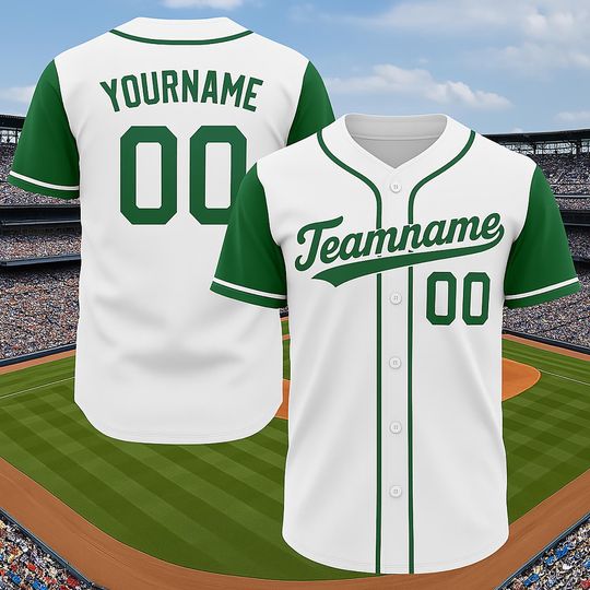 Custom White and Kelly Green Baseball Jersey, Personalized Team Name & Number, Unisex Uniform for Baseball Fans Lovers