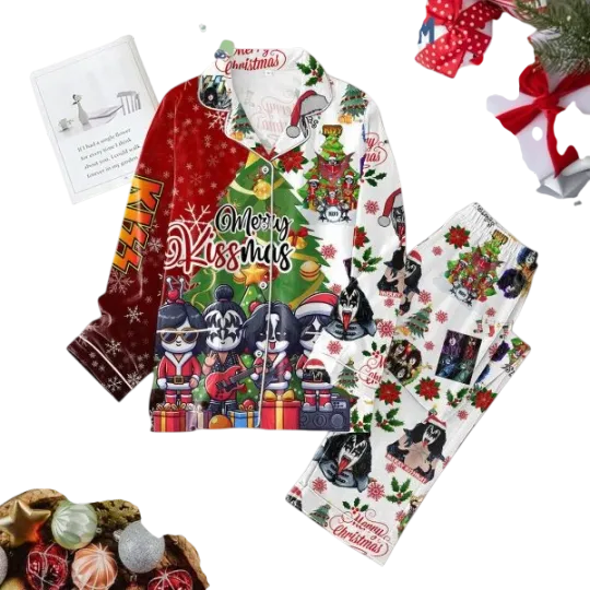 Discover Kiss Rock Christmas Merry Kissmas Pajama Set for Adults