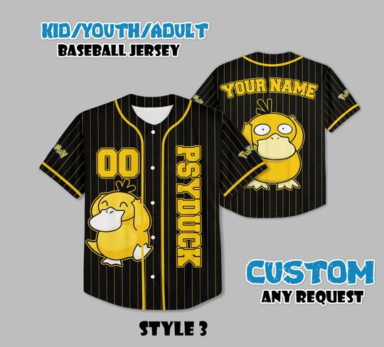 Discover Custom Psyduck Baseball Jersey, Persionalized Baseball Jersey Shirt, Custom Kids, Youth, Adult Jersey Baseball PKM Fan Lover Gift