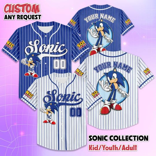 Discover Custom Sonic the Hedgehog Baseball Jersey, Personalized Sonic Gamer Shirt, Unique Hedgehog Outfit, Matching Family Tee, Birthday Gift Idea