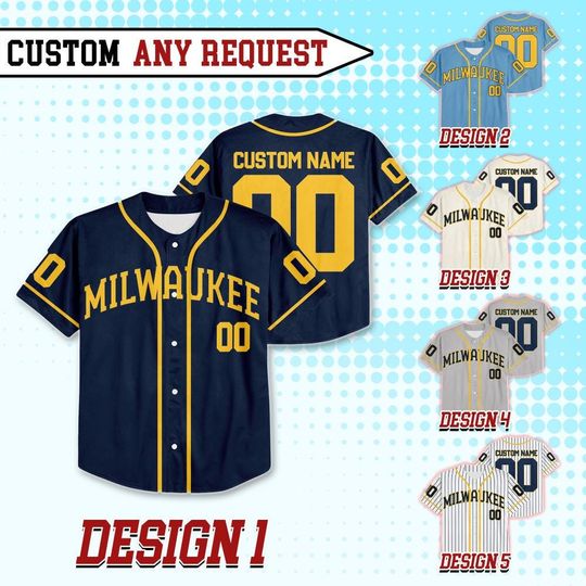Custom Milwaukee Baseball Team Baseball Jersey, Personalized Name And Number Jersey Uniform, Baseball Fans Jersey, Game Day Jersey 12425MD3