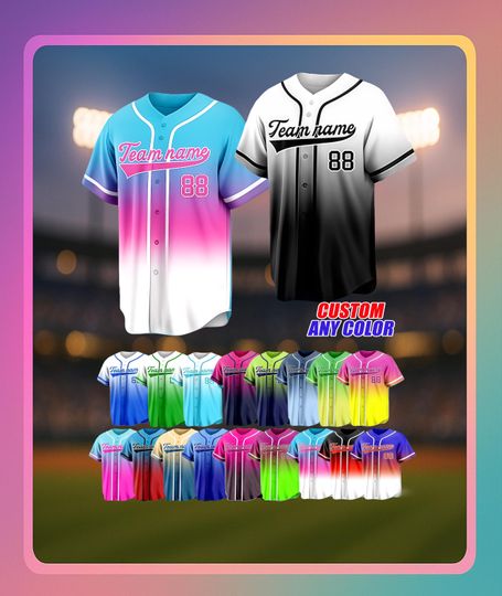 Discover Custom Gradient Baseball Jersey, Personalized Team Uniform Gradient Two-Tone Shirt Sports Fan Gift for Men Women Youth Kid Game Day Apparel