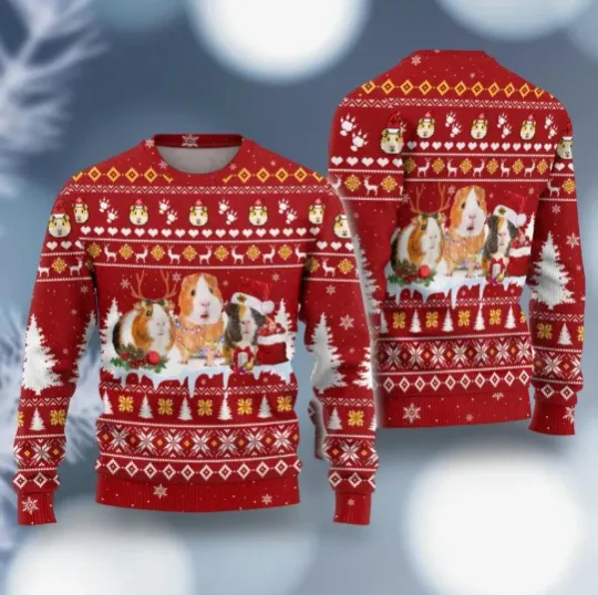 Discover Cute Guinea Pig Christmas Sweater 3D All Over Print Holiday Pullover Unisex