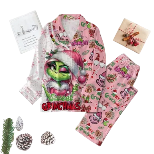 Discover The funny character Sweet Grin Merry Christmas Pajama Set for Adults