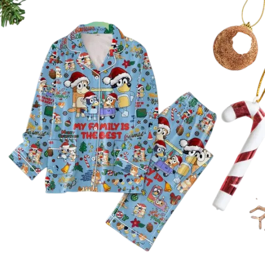 BlueyDad My Family Is The Best Merry Christmas Pajamas Set