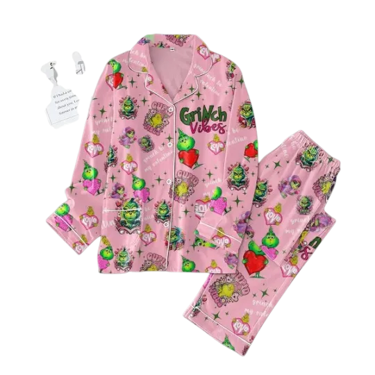 funny character Vibes Valentine Pajama Set for Adults