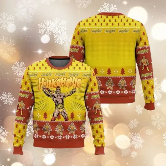 Wrestling Entertainment Hulk Hogan Hulkamania Ugly Christmas Sweater Men’s Holiday Pullover Retro Gi