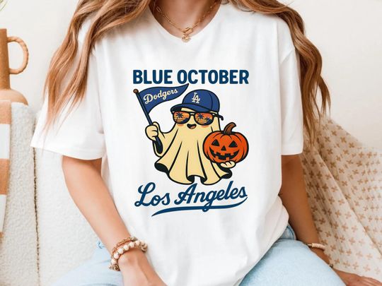 Discover Blue October Dodgers Halloween Ghost Shirt, Dodgers Blue October Halloween Ghost