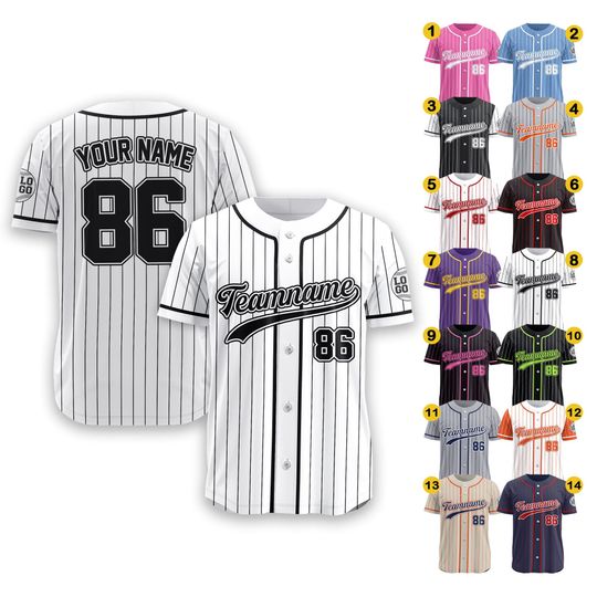 Discover Custom Baseball Jersey Shirt With Team Name Number Logo for Adult Preschool Youth Ideal Gifts for Baseball Fan Pinstripe Black White Jersey