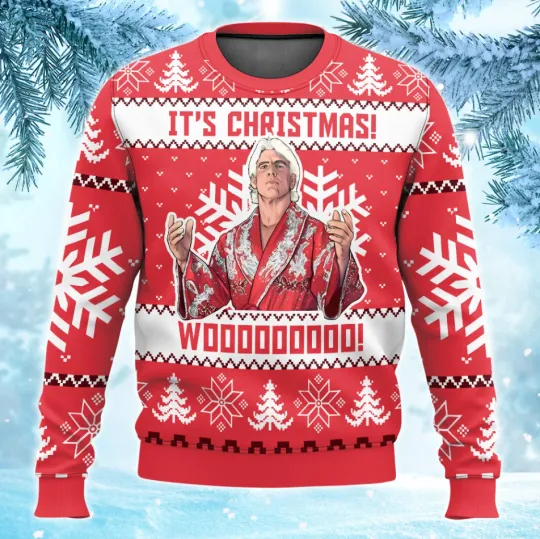 Wrestling Entertainment Ric Flair Woooo Ugly Christmas Sweater Men’s Holiday Pullover Funny Gift