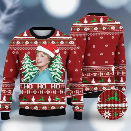 Stay Golden Bea White Christmas Sweater Funny Holiday Pullover for Men & Women