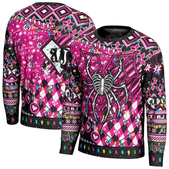 Discover Wrestling Entertainment AJ Lee Pink Spider Ugly Christmas Sweater Women Men Holiday Pullover