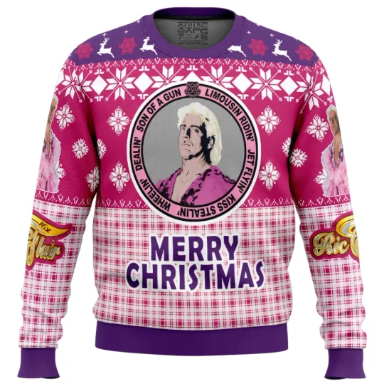 Wrestling Entertainment Ric Flair Merry Christmas Ugly Sweater Men’s Holiday Pullover Funny Wrestlin