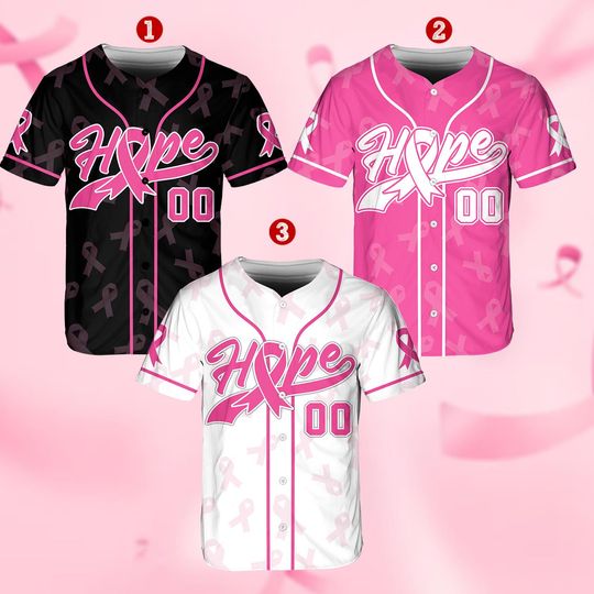 Discover Custom Hope Breast Cancer Team Name And Number Baseball Jersey,  Personalized Pink Ribbon Baseball Shirt, Breast Cancer Warrior Jersey