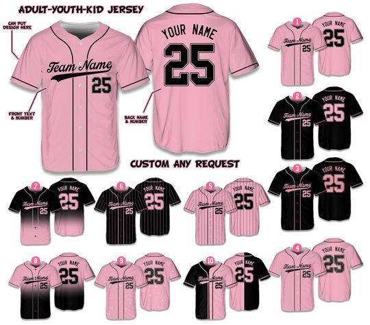 Personalized Name Number Black & Pink Baseball Jersey, Custom Color Music Concert Jersey, Matching Outfit For Baseball Lovers And Music Fans