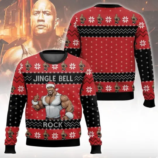 Discover The Rock Jingle Bell Rock Wrestling Entertainment Ugly Christmas Sweater Men’s Holiday Pullover Gift