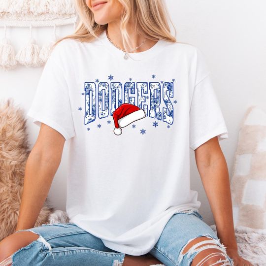 Discover Christmas Dodgers Baseball Coquette Shirt, Champion Dodgers Tee, Dodgers Baseball Santa Tee