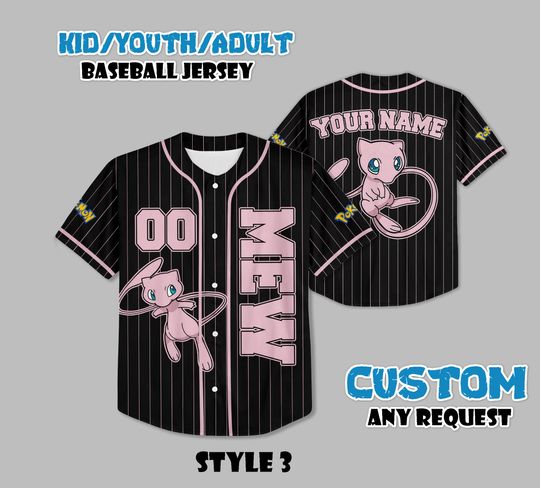 Custom Mew Baseball Jersey, Persionalized Baseball Jersey Shirt, Custom Kids, Youth, Adult Jersey Baseball PKM Fan Lover Gift