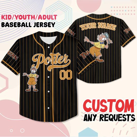 Personalized Porter Tarzan Baseball Jersey, Custom Jungle Shirt with Name and Number, Kids Youth Adult Sizes, Cosplay Party Outfit Gift