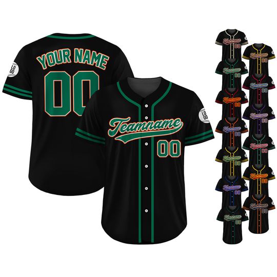 Discover Custom Team Name Number Logo, Custom Baseball Jersey Shirt For Adult Kid, Personalized Baseball Jersey, Black Green Baseball Jersey Uniform