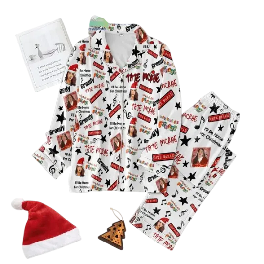 Discover Tate McRae Will Be Home For Christmas Polyester Pajamas Set