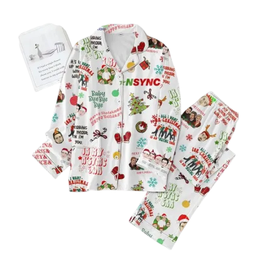 NSYNC Bye Bye Bye Merry Christmas Happy Holiday Pajamas Set