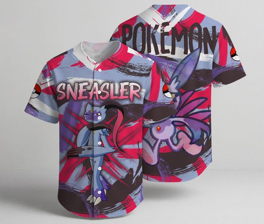 Sneasler Baseball Jersey, Purple Red Graphic Jersey Shirt, Funny Button Up Summer Top, Cool Baseball Shirt, Sneasler Shirt Gifts