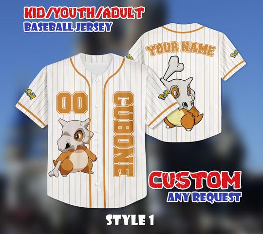 Discover Custom Cubone Baseball Jersey, Persionalized Baseball Jersey Shirt, Custom Kids, Youth, Adult Jersey Baseball PKM Fan Lover Gift