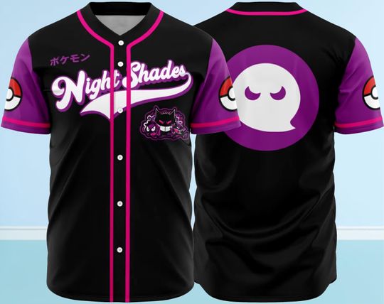 Discover Personalized Night Shades Ghost Type PKM Baseball Jersey, Funny PKM Baseball Jersey, Lover Anime Baseball Jersey.