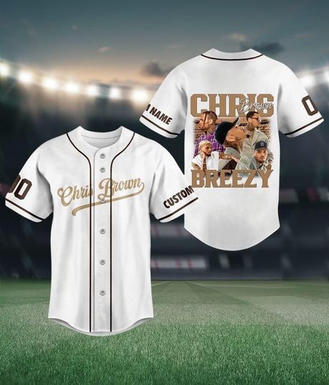 Discover Custom Chris Brown Baseball Jersey, Personalized Breezy Shirt, Hip Hop Rapper Fan Gift, Vintage Music Jersey, Custom Name & Number Jersey