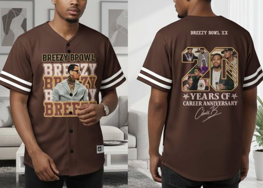 Chris Brown Breezy Bowl XX Baseball Jersey, 20 Years of Chris Brown Tour Shirt, R&B Concert Merch, Black and Gold Vintage Style Jersey