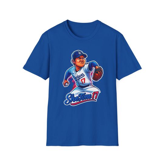 Discover Shohei Ohtani La Dodgers Cartoon Caricature Unisex Softstyle T-Shirt, Baseball Fan Gift