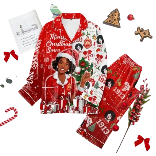 Discover Delta Sigma Theta Merry Christmas Soror 2024 Polyester Pajamas Se