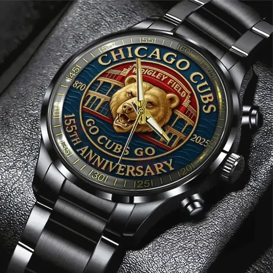 Discover Cubs 155th Anniversary Black Stainless Steel Watch