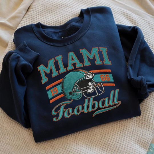 Discover EMBROIDERED Miami Football Vintage Sweatshirt, Miami Football T-shirt, Miami embroidered Football Shirt, Dolphins Football Fan Gift ESE350