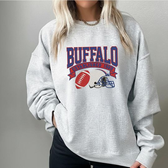 Discover Buffalo Football Vintage Embroidered Sweatshirt, Game Day Gift, Buffalo Bill Fan Gift Sunday Football