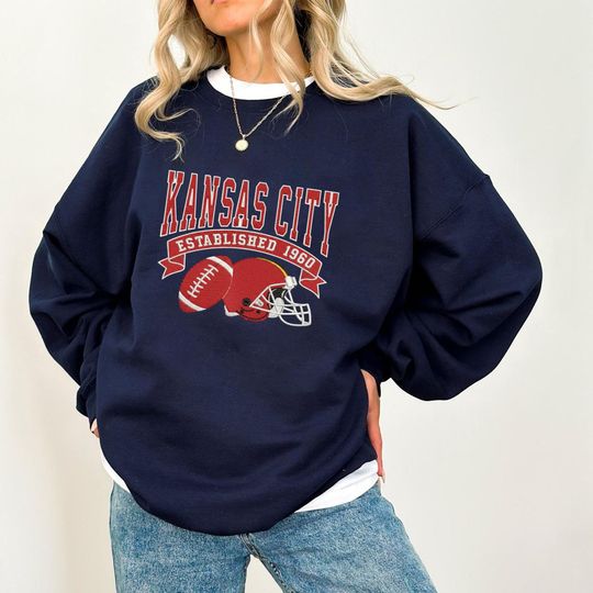 Discover Vintage 90s Kansas City Football Embroidered Sweatshirt, Kansas City Football Sweatshirt, Kansas City Fan Gift
