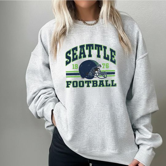 Discover Seattle Football Vintage Embroidered Sweatshirt, Seattle Seahawk Football Sweatshirt, Seahawk Fan Gift, Retro Football