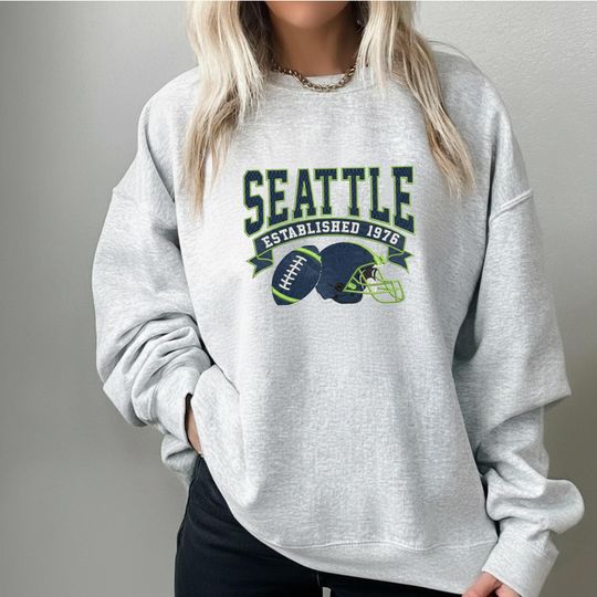 Discover Seattle Football Vintage Embroidered Sweatshirt, Seattle Seahawk Football Crewneck Sweatshirt, Seahawk Fan Gift, Retro Football