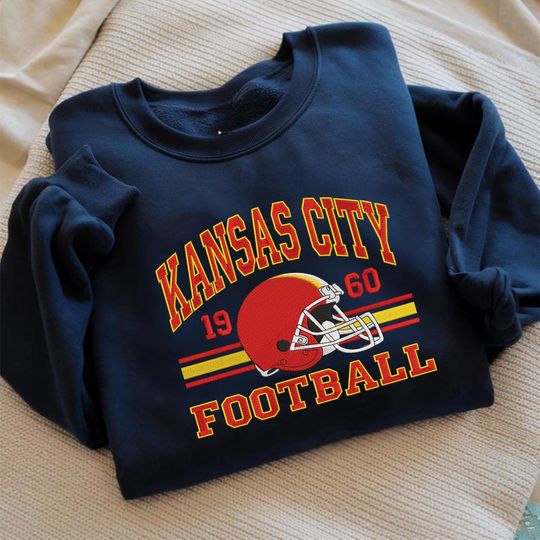 Discover Kansas City Football Vintage Embroidered Sweatshirt, Kansas City Football Crewneck, Football Sweatshirt, Kansas City Fan Gifts