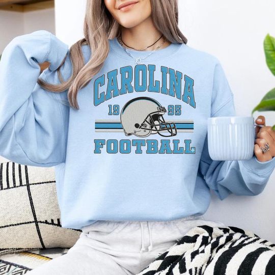 Discover Carolina Football Panther Embroidered Sweatshirt, Vintage Carolina Football Crewneck Sweatshirt, Carolina Football Gift