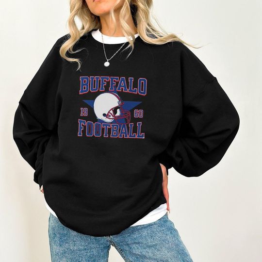 Discover Vintage Buffalo Football Embroidered Sweatshirt, Buffalo Bill Sport Fan Gift