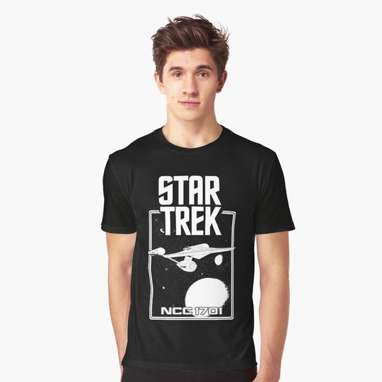 Discover Enterprise NCC 1701 Black and White Graphic T-Shirt