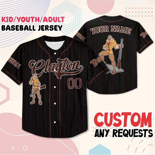 Discover Custom Tarzan Clayton Baseball Jersey, Personalized Adventure Shirt with Name Number, Kids Youth Adult Sizes, Family Matching Outfit Gift