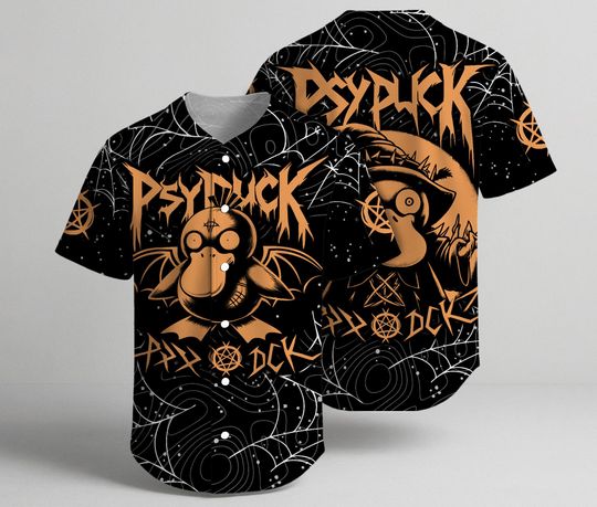 Discover Witch Psyduck Baseball Jersey, Spooky Graphic Jersey Shirt, Summer Button Up Shirt, Funny Baseball Shirt Gift