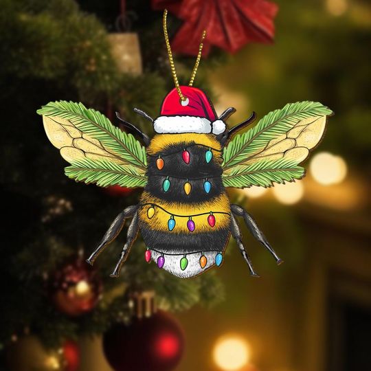 Discover Christmas Bee Ornament, Cute Bumblebee Christmas Ornament, Funny Insect Decor, Santa Hat Tree Decor, Xmas Holiday Gifts