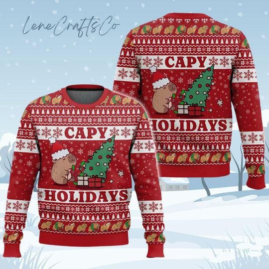 Discover Capy Holidays Sweater, Capybara Animal Lover Christmas Sweater, Trending Pet Holiday Sweater, Cute Capybara Ugly Sweater, Xmas Gift