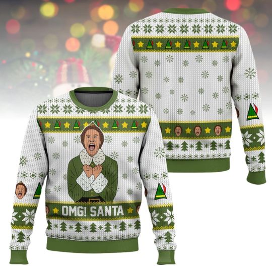 Elf Movie Ugly Christmas Sweater, Omg Santa Xmas Sweater, Holiday Ugly Sweater, Christmas Gift for Men Women, Buddy The Elf Sweater